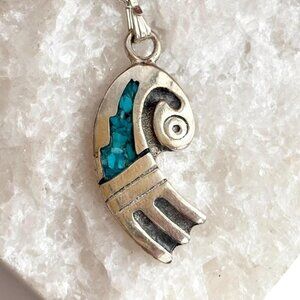 Crushed Turquoise Abstract Sterling Silver 925 Vintage Pendant Necklace - 18"